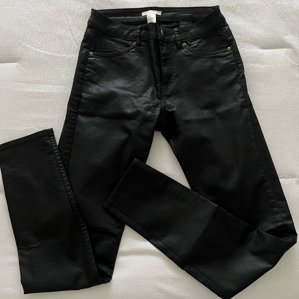 H&M Shiny Pants Faux-leather Jeans Skinny Regular Waist